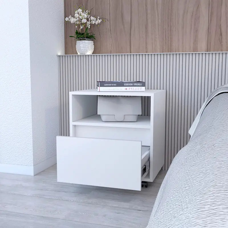 Contemporary Nightstand with Spacious Drawer and Open Top Shelf