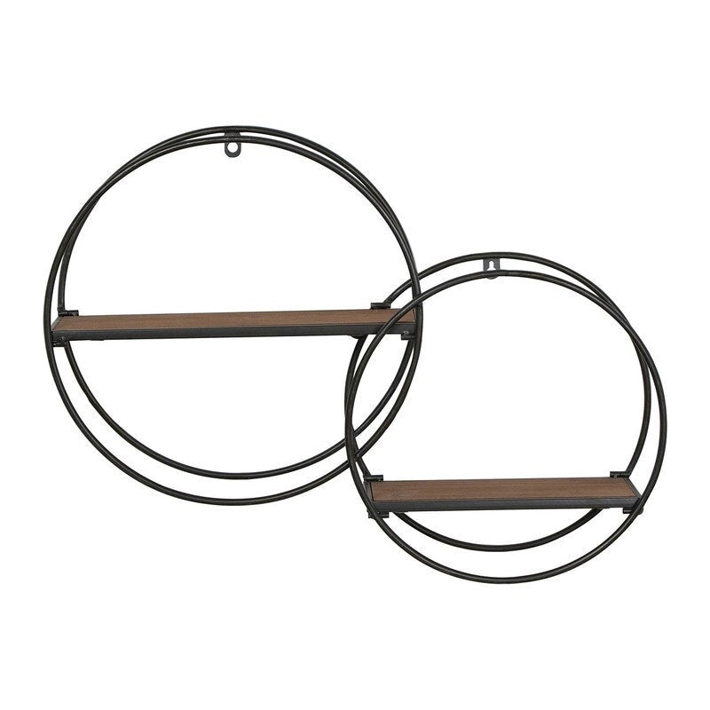 Round Wood-Metal Modern Wall Shelf - 17.25H x 23W x 5.5D