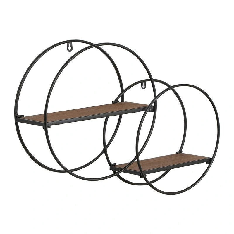 Round Wood-Metal Modern Wall Shelf - 17.25H x 23W x 5.5D