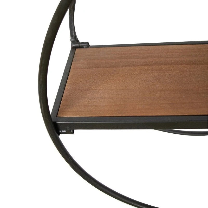 Round Wood-Metal Modern Wall Shelf - 17.25H x 23W x 5.5D