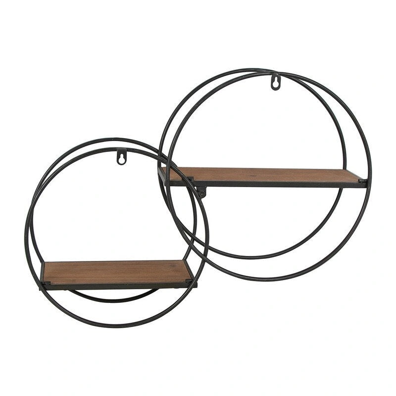 Round Wood-Metal Modern Wall Shelf - 17.25H x 23W x 5.5D