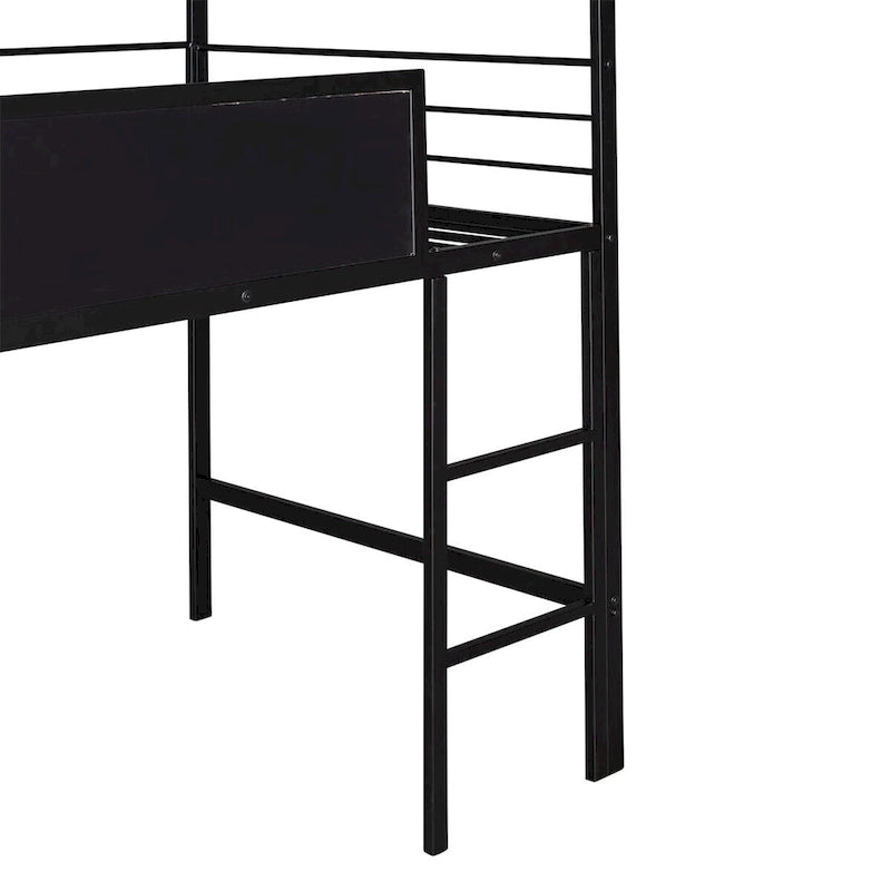 Metal Twin House Loft Bed with Two-sided writable Wooden Board, Slide