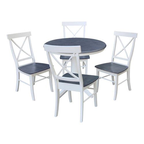 36 in Solid Wood Round Top Pedestal Dining Table with 4 Dining Chairs